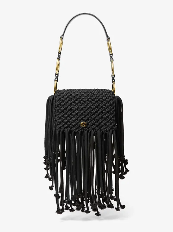 Michael Kors Marissa Medium Hand-Woven Macramé Shoulder Bag BLACK Store