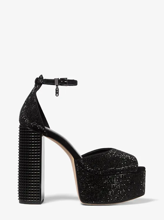 Michael Kors Maxine Crystal Embellished Platform Sandal BLACK Best