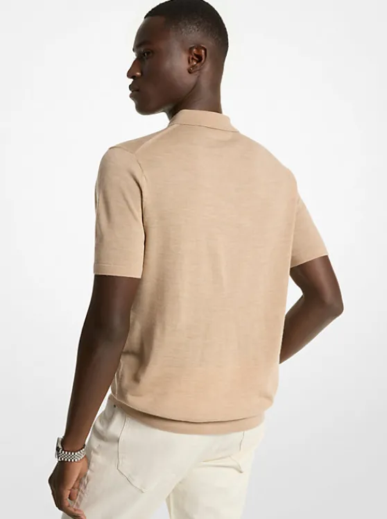 Michael Kors Merino Wool Polo Shirt KHAKIMELANGE Cheap