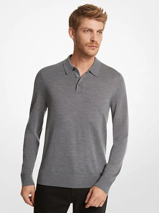 Michael Kors Merino Wool Polo Sweater ASH New