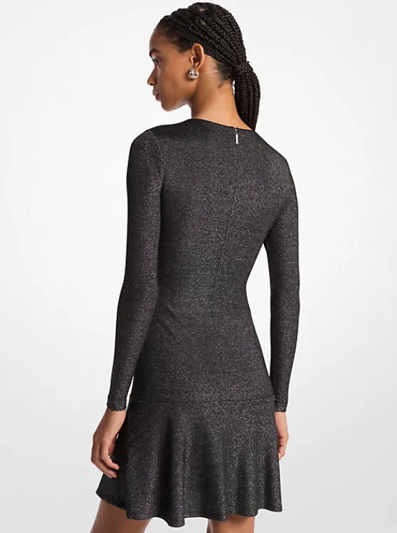 Michael Kors Metallic Knit Long Sleeve Dress BLACK/SILVER Discount