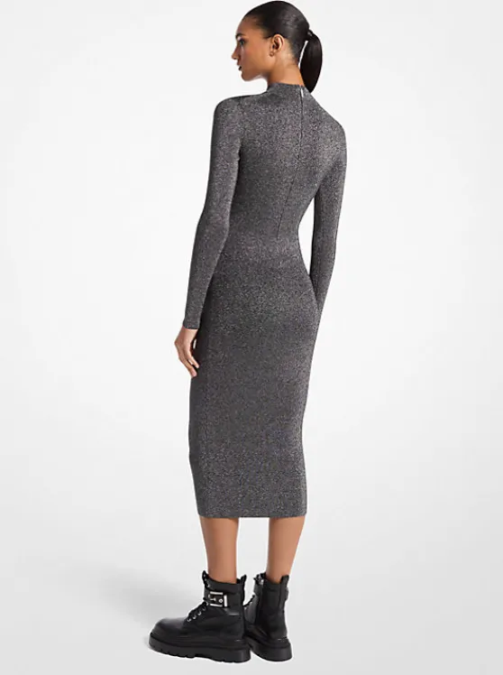 Michael Kors Metallic Knit Mock Neck Dress | BLACK/SILVER Flash Sale