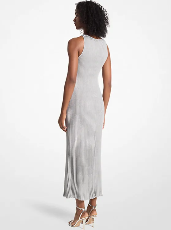 Michael Kors Metallic Knit Ring Halter Dress SILVER Online