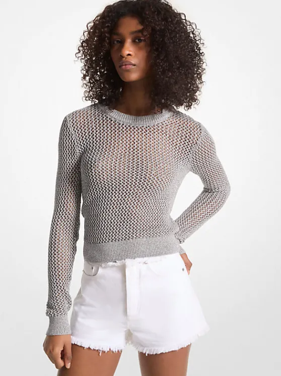 Michael Kors Metallic Mesh Sweater SILVER Best Sale