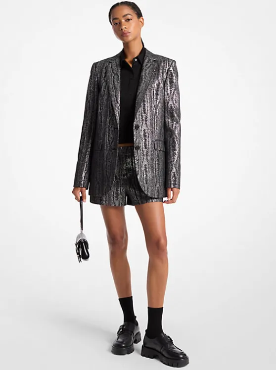 Michael Kors Metallic Moiré Blazer BLACK/SILVER Best Sale