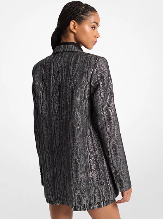 Michael Kors Metallic Moiré Blazer BLACK/SILVER Best Sale