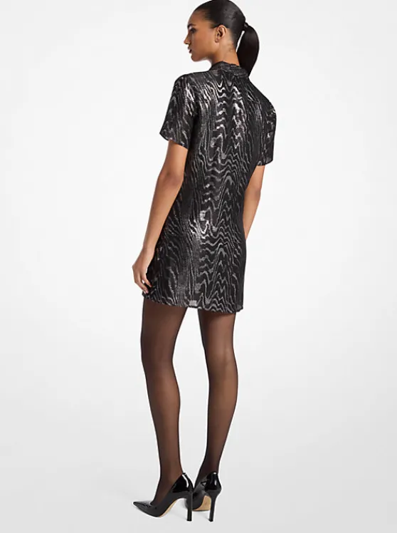 Michael Kors Metallic Moiré Silk Blend T-Shirt Dress | BLACK/SILVER Flash Sale