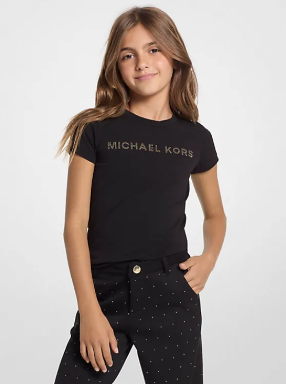 Michael Kors Metallic Printed Stretch Cotton T-Shirt | BLACK Online