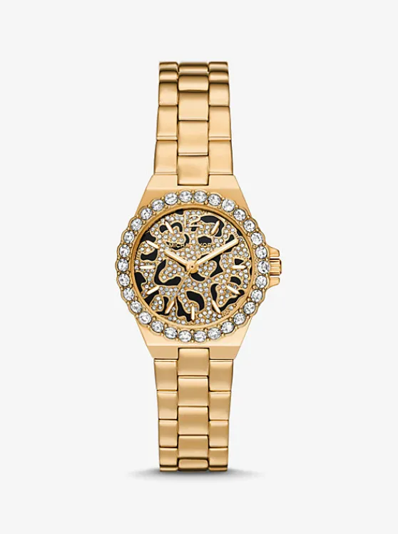 Michael Kors Mini Lennox Animal Pavé -Tone Watch GOLD Fashion