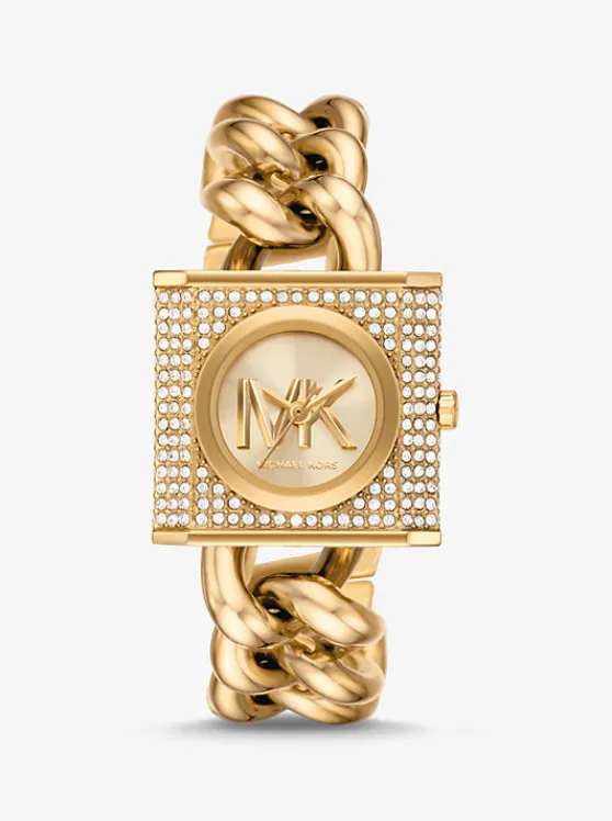 Michael Kors Mini Lock Pavé -Tone Chain Watch GOLD Clearance