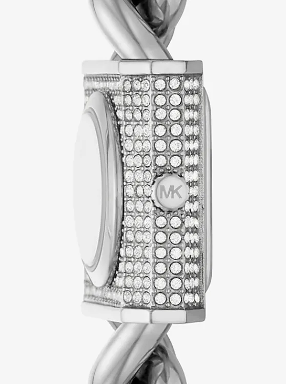 Michael Kors Mini Lock Pavé -Tone Chain Watch SILVER Clearance