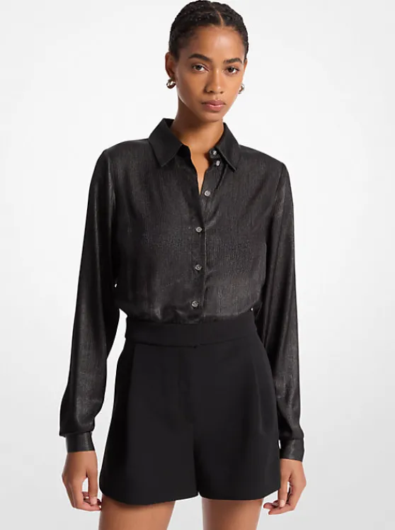 Michael Kors Mixed-Media Crinkled Satin Romper BLACK Store