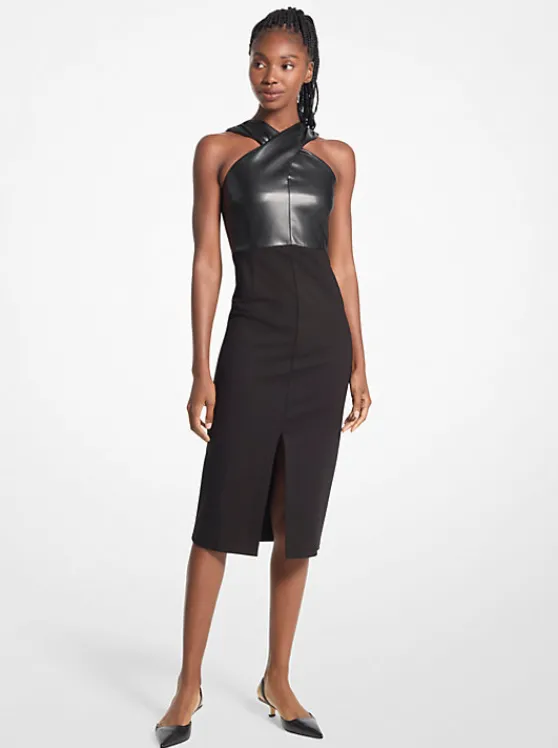 Michael Kors Mixed-Media Ponte Halter Dress BLACK Online