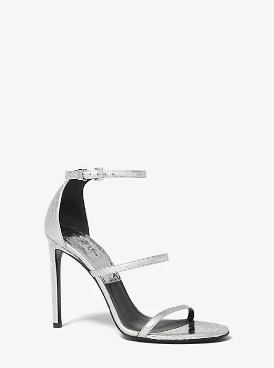 Michael Kors Nadege Python Embossed Leather Sandal SILVER Sale