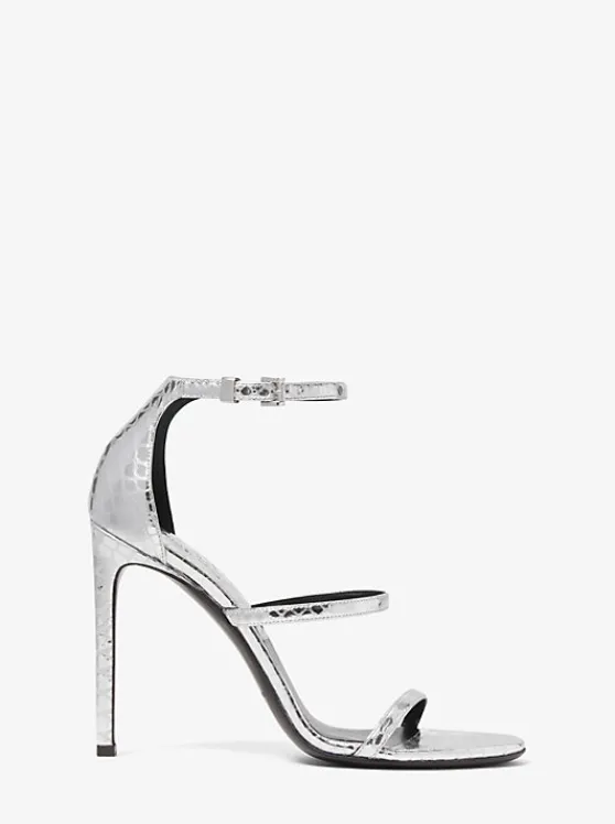 Michael Kors Nadege Python Embossed Leather Sandal SILVER Sale