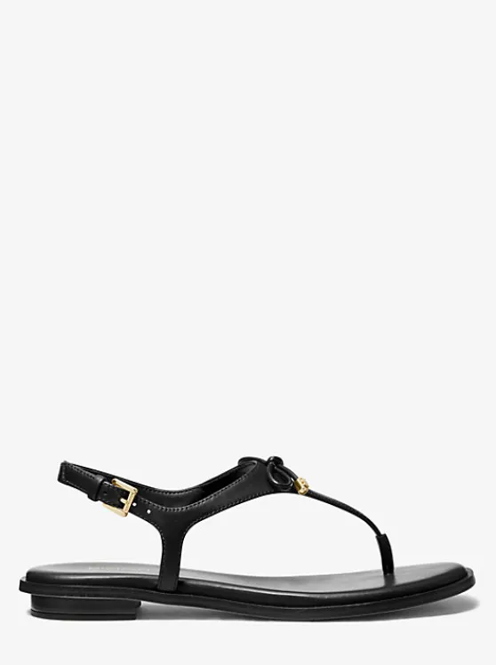 Michael Kors Nori Leather T-Strap Sandal BLACK Hot