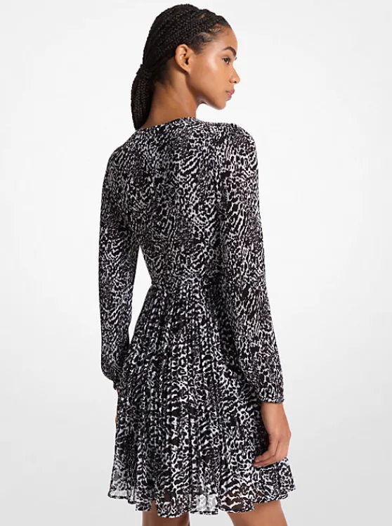 Michael Kors Ocelot Print Georgette Dress WHITE/BLACK Discount