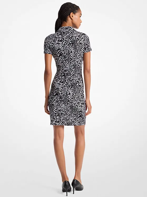 Michael Kors Ocelot Print Stretch Matte Jersey Dress WHITE/BLACK Cheap