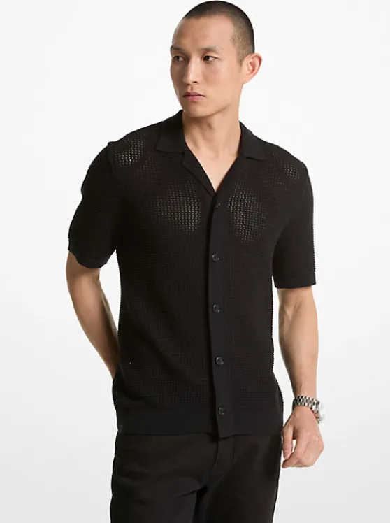 Michael Kors Open-Knit Cotton Shirt BLACK Best