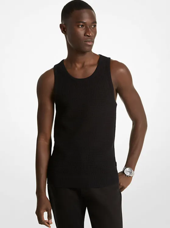 Michael Kors Open-Knit Cotton Tank Top BLACK Hot