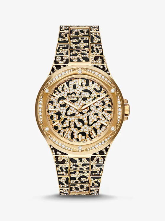 Michael Kors Oversized Lennox Animal Pavé -Tone Watch GOLD Sale