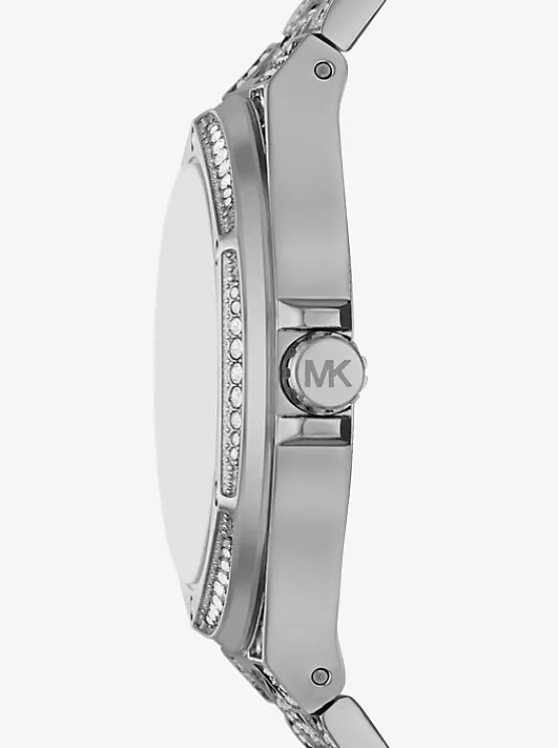 Michael Kors Oversized Lennox Animal Pavé -Tone Watch SILVER New