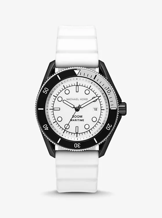 Michael Kors Oversized Maritime Silicone Watch WHITE Cheap