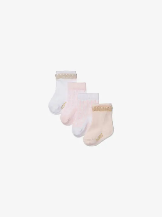 Michael Kors 4-Pack Stretch Cotton Baby Socks WHITE New