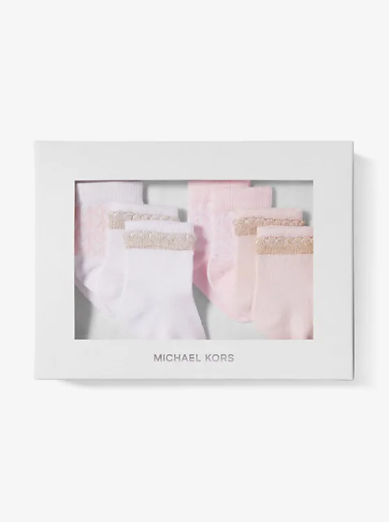 Michael Kors 4-Pack Stretch Cotton Baby Socks WHITE New