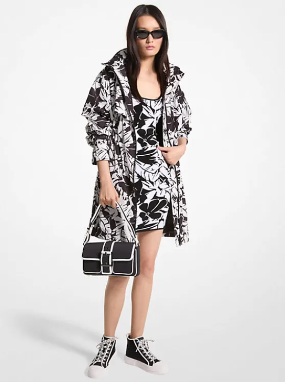 Michael Kors Palm Print Woven Anorak BLACK/WHITE Hot