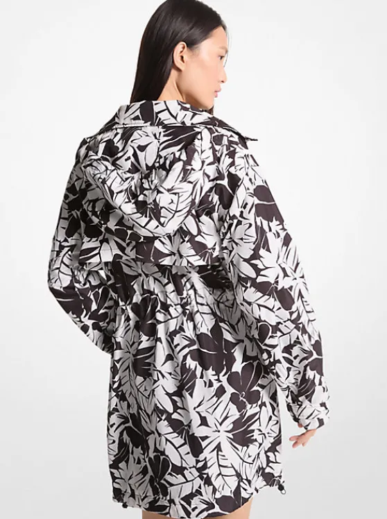 Michael Kors Palm Print Woven Anorak BLACK/WHITE Hot