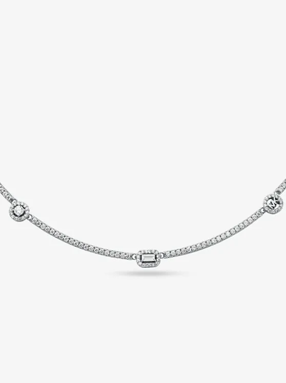 Michael Kors Pavé Precious Metal-Plated Sterling Necklace SILVER Best Sale