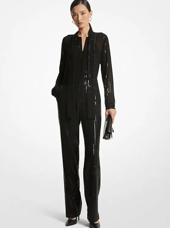 Michael Kors Pinstripe Sequined Georgette Jumpsuit BLACK Online