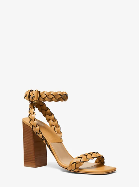 Michael Kors Pippa Woven Leather Sandal WHEAT Clearance