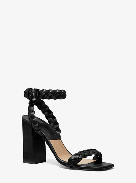 Michael Kors Pippa Woven Leather Sandal BLACK Clearance