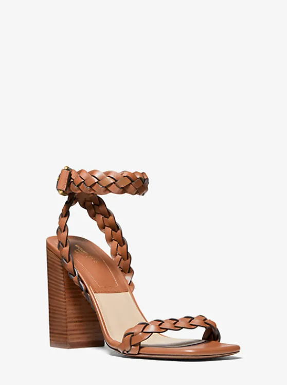 Michael Kors Pippa Woven Leather Sandal CHESTNUT Sale