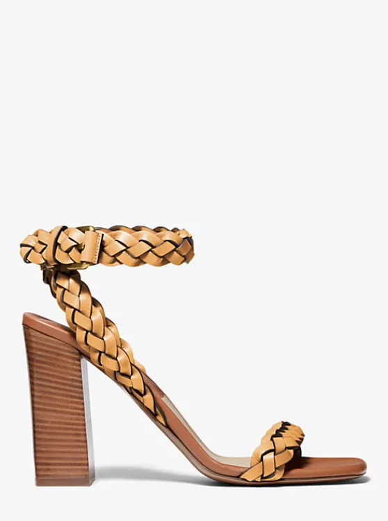 Michael Kors Pippa Woven Leather Sandal WHEAT Clearance