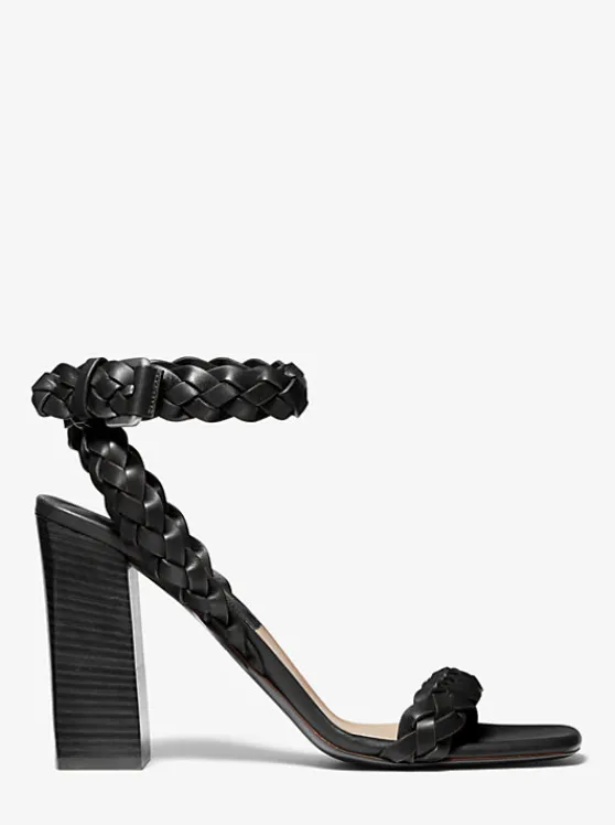 Michael Kors Pippa Woven Leather Sandal BLACK Clearance