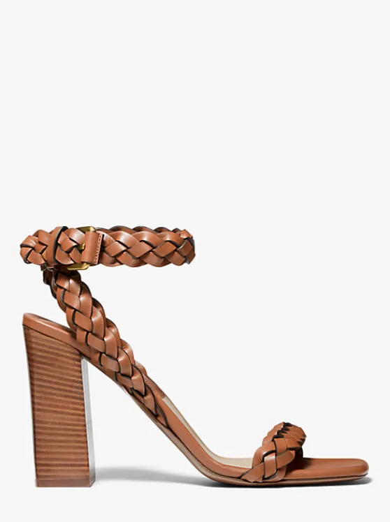 Michael Kors Pippa Woven Leather Sandal CHESTNUT Sale