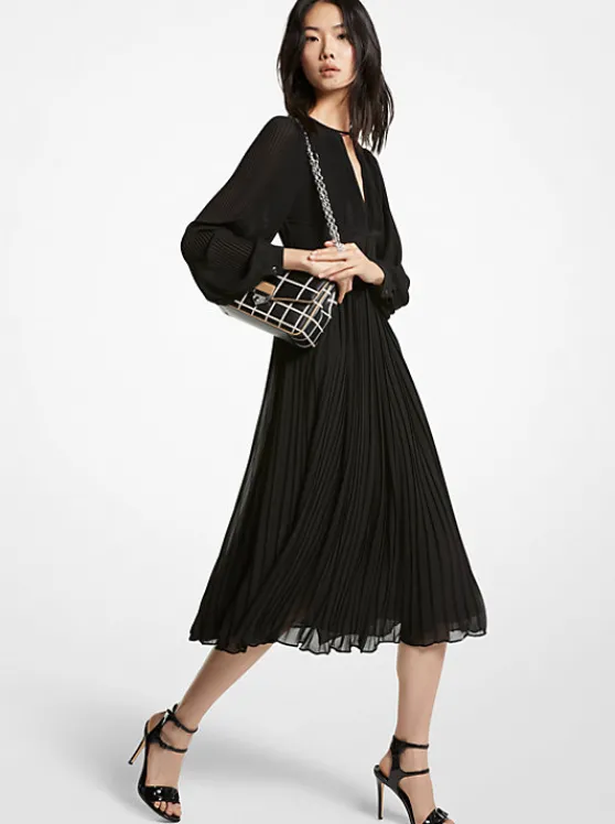 Michael Kors Pleated Georgette Midi Dress BLACK Flash Sale