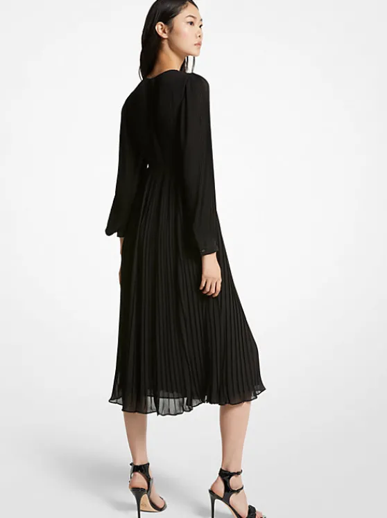 Michael Kors Pleated Georgette Midi Dress BLACK Flash Sale