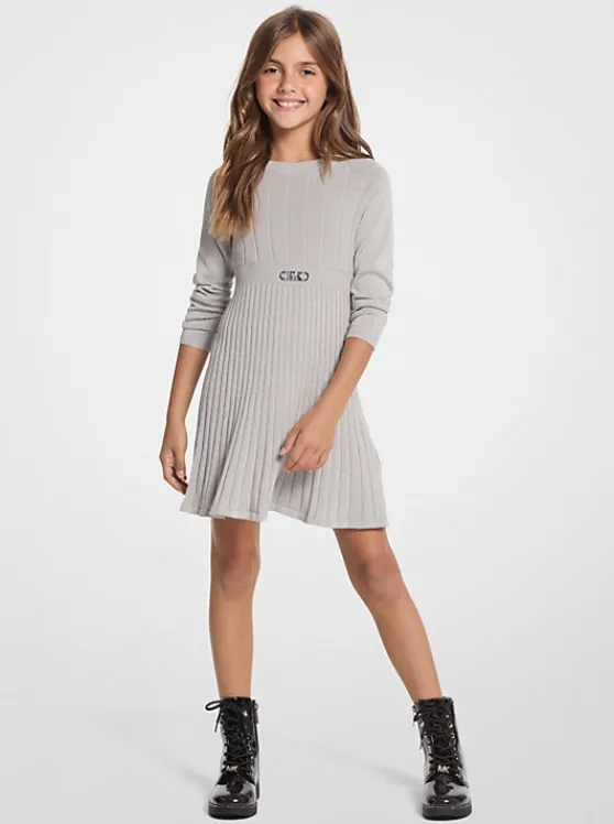 Michael Kors Pleated Metallic Knit Sweaterdress PALEGREY Outlet