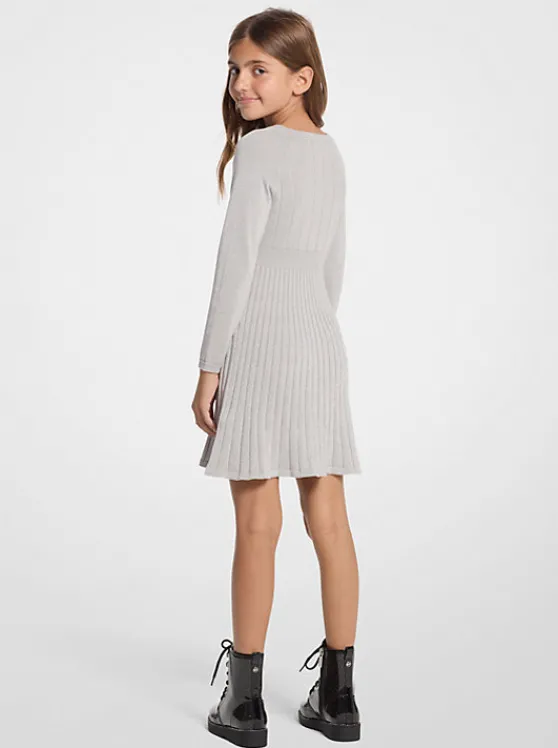 Michael Kors Pleated Metallic Knit Sweaterdress PALEGREY Outlet