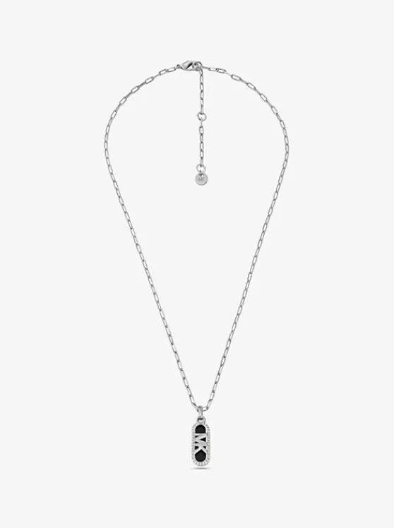 Michael Kors Precious Metal-Plated Brass and Acetate Pavé Empire Logo Necklace SILVER Discount