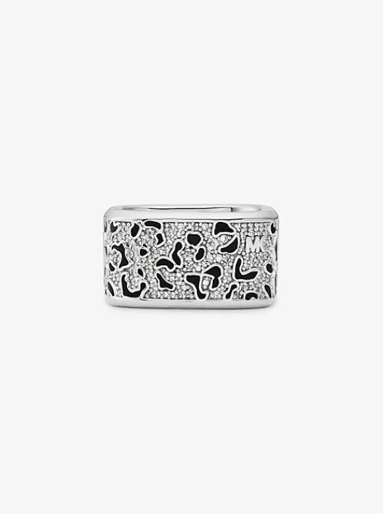 Michael Kors Precious Metal-Plated Brass and Enamel Leopard Pavé Ring | SILVER Discount