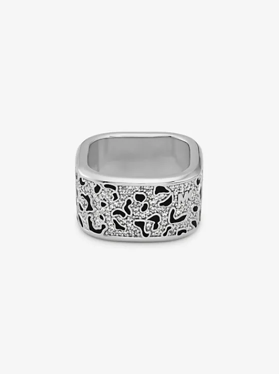 Michael Kors Precious Metal-Plated Brass and Enamel Leopard Pavé Ring | SILVER Discount