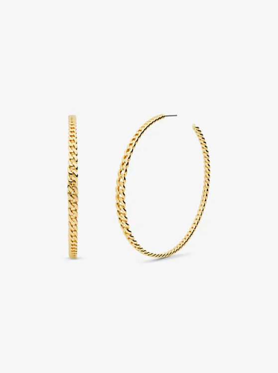 Michael Kors Precious Metal-Plated Brass Curb Link Hoop Earrings GOLD Cheap