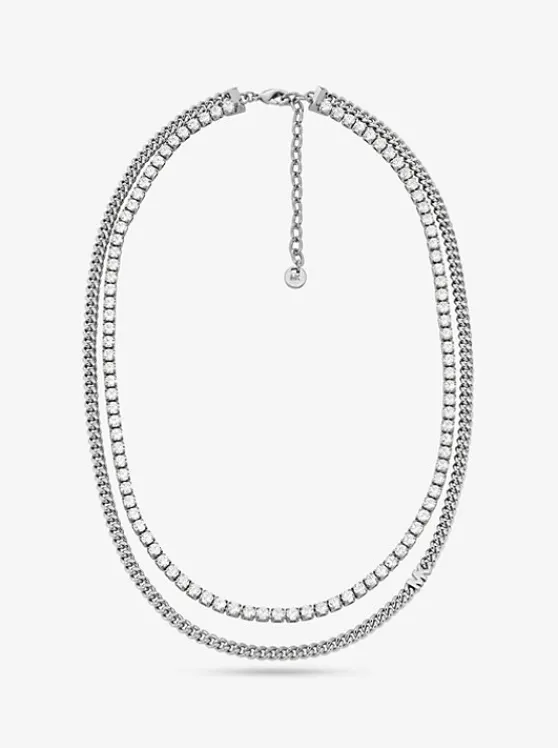 Michael Kors Precious Metal-Plated Brass Double Chain Tennis Necklace SILVER Flash Sale