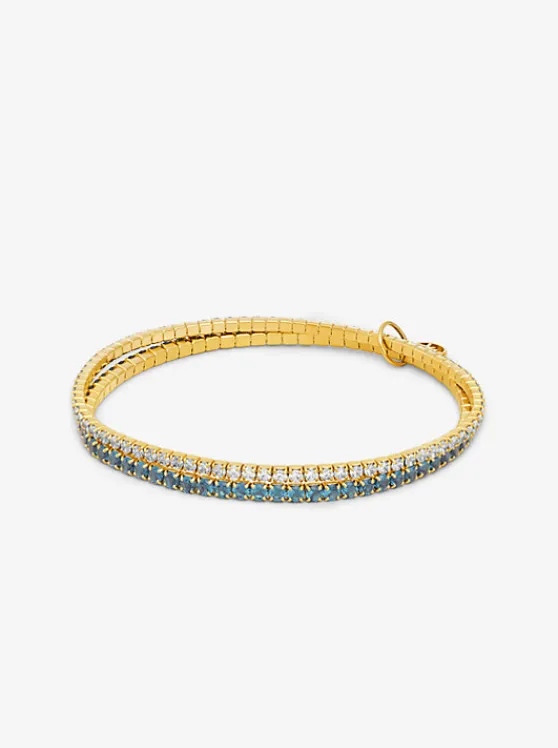 Michael Kors Precious Metal-Plated Brass Double Wrap Tennis Bracelet TURQUOISE Flash Sale