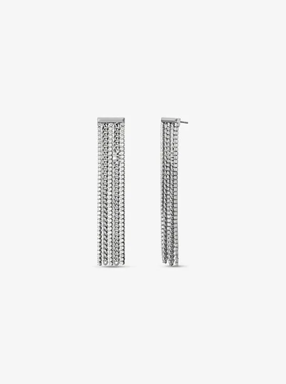 Michael Kors Precious Metal-Plated Brass Pavé Chain Drop Earrings | SILVER Outlet